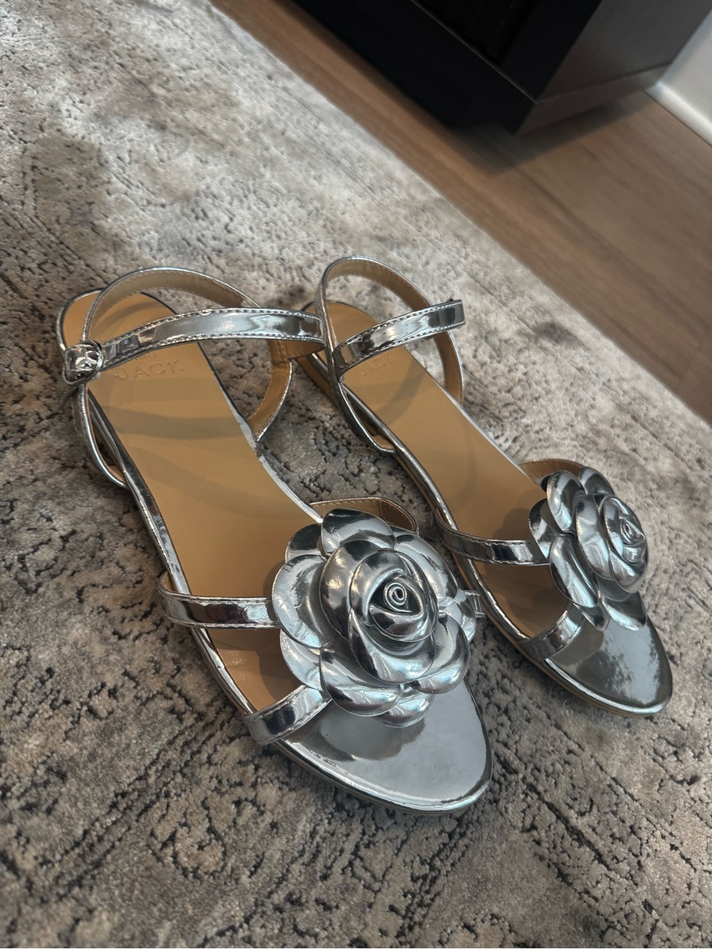 Janie and Jack Silver Floral Applique Sandals